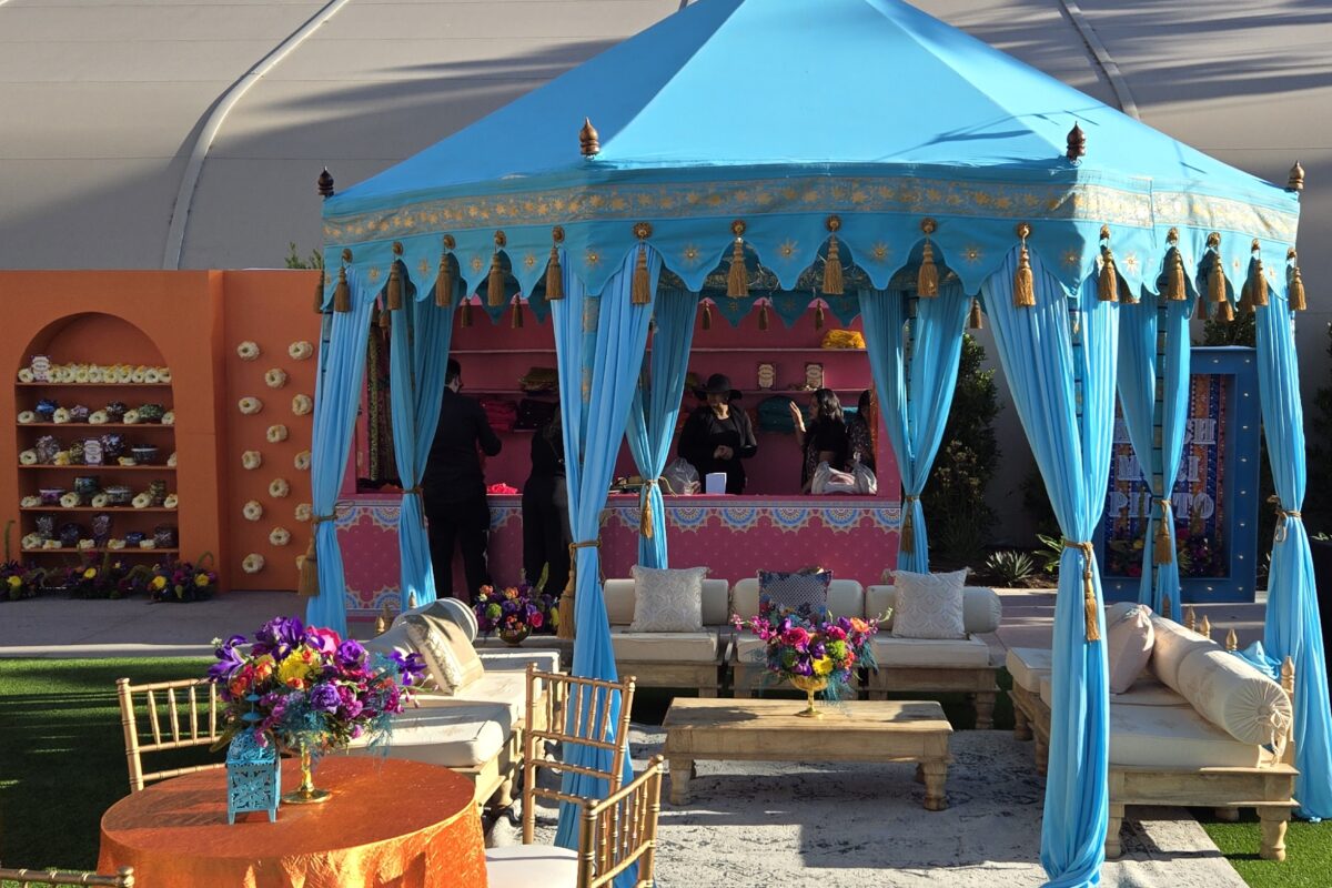 Sultan Pavilion Tent, a round draped pavilion with valances at an event
