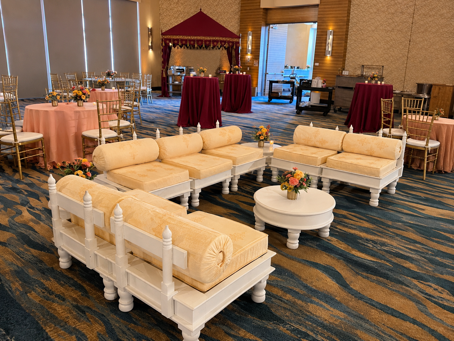 wooden seating for guests